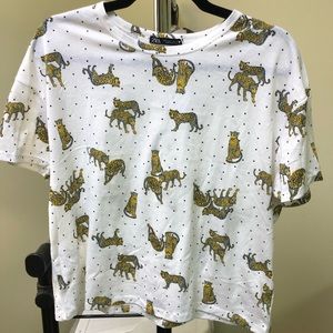 Zara t shirt with leopards and polka dots small